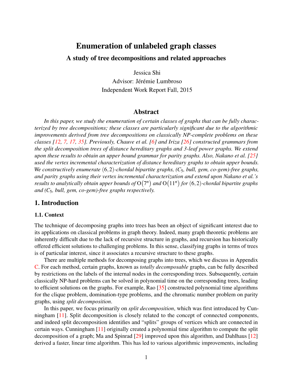 Enumeration of Unlabeled Graph Classes a Study of Tree Decompositions and Related Approaches