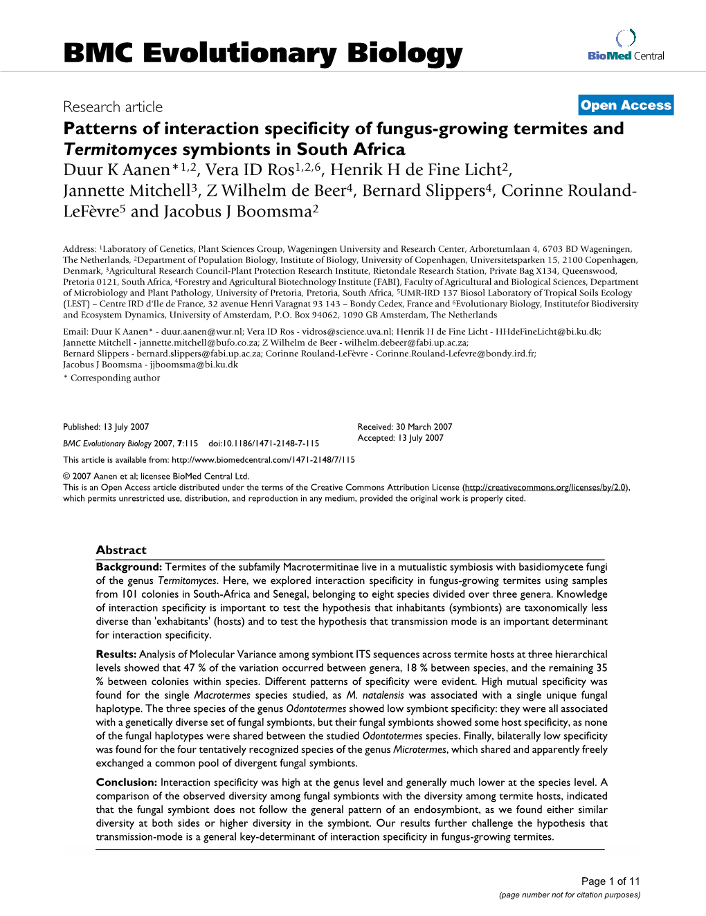 Patterns of Interaction Specificity of Fungus-Growing