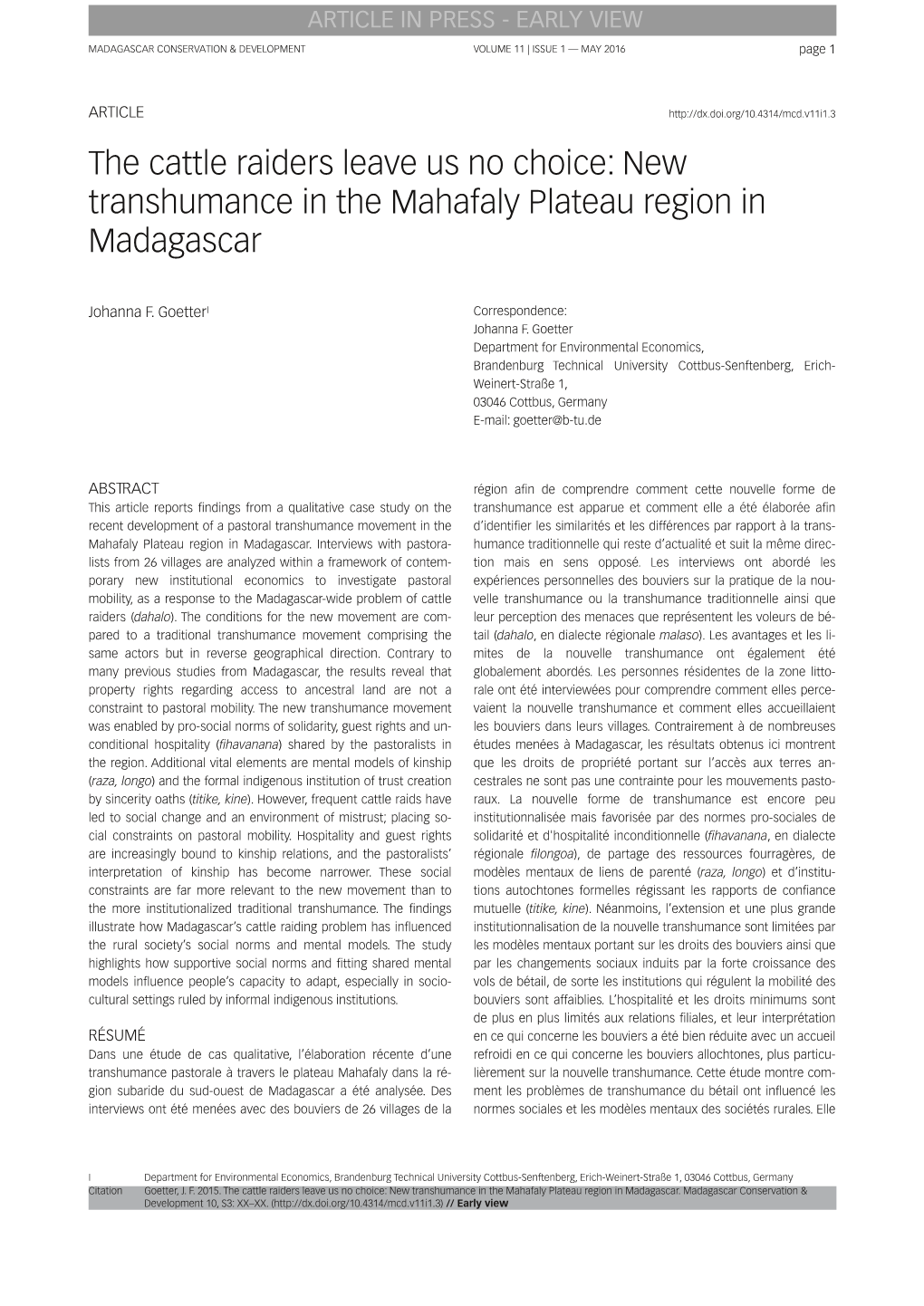 New Transhumance in the Mahafaly Plateau Region in Madagascar