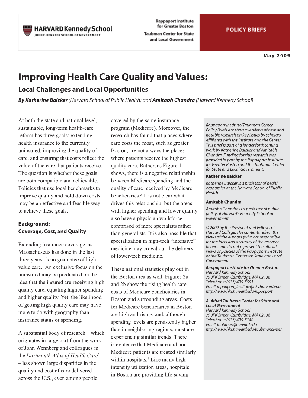 Improving Health Care Quality and Values