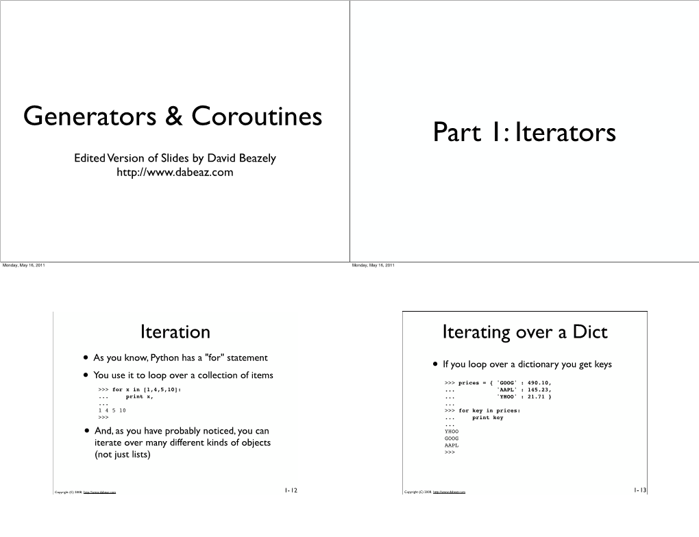 Generators & Coroutines Part 1: Iterators