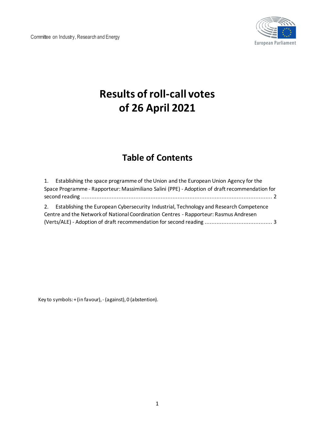 Votes of 26 April 2021