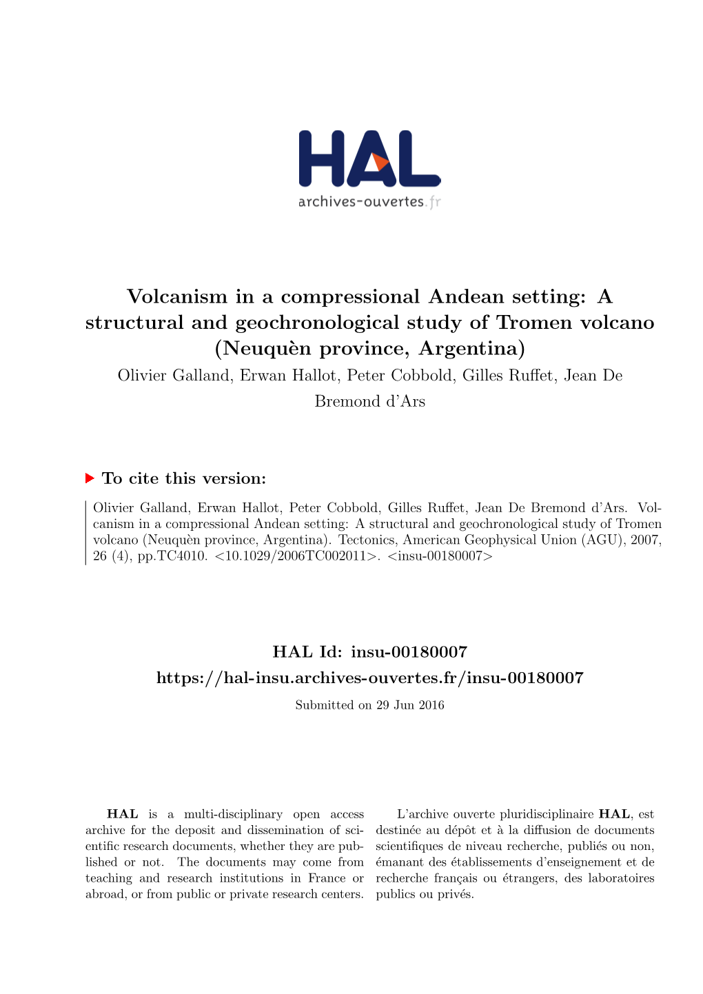 A Structural and Geochronological Study of Tromen Volcano