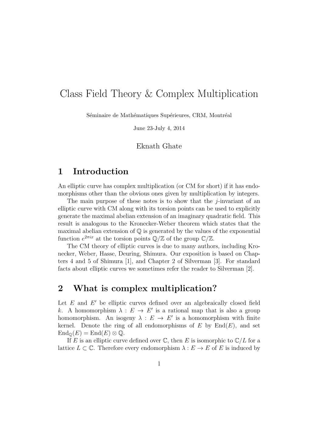 Class Field Theory & Complex Multiplication