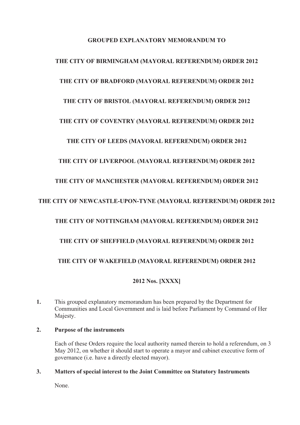 Explanatory Memorandum to the City of Leeds (Mayoral Referendum) Order 2012
