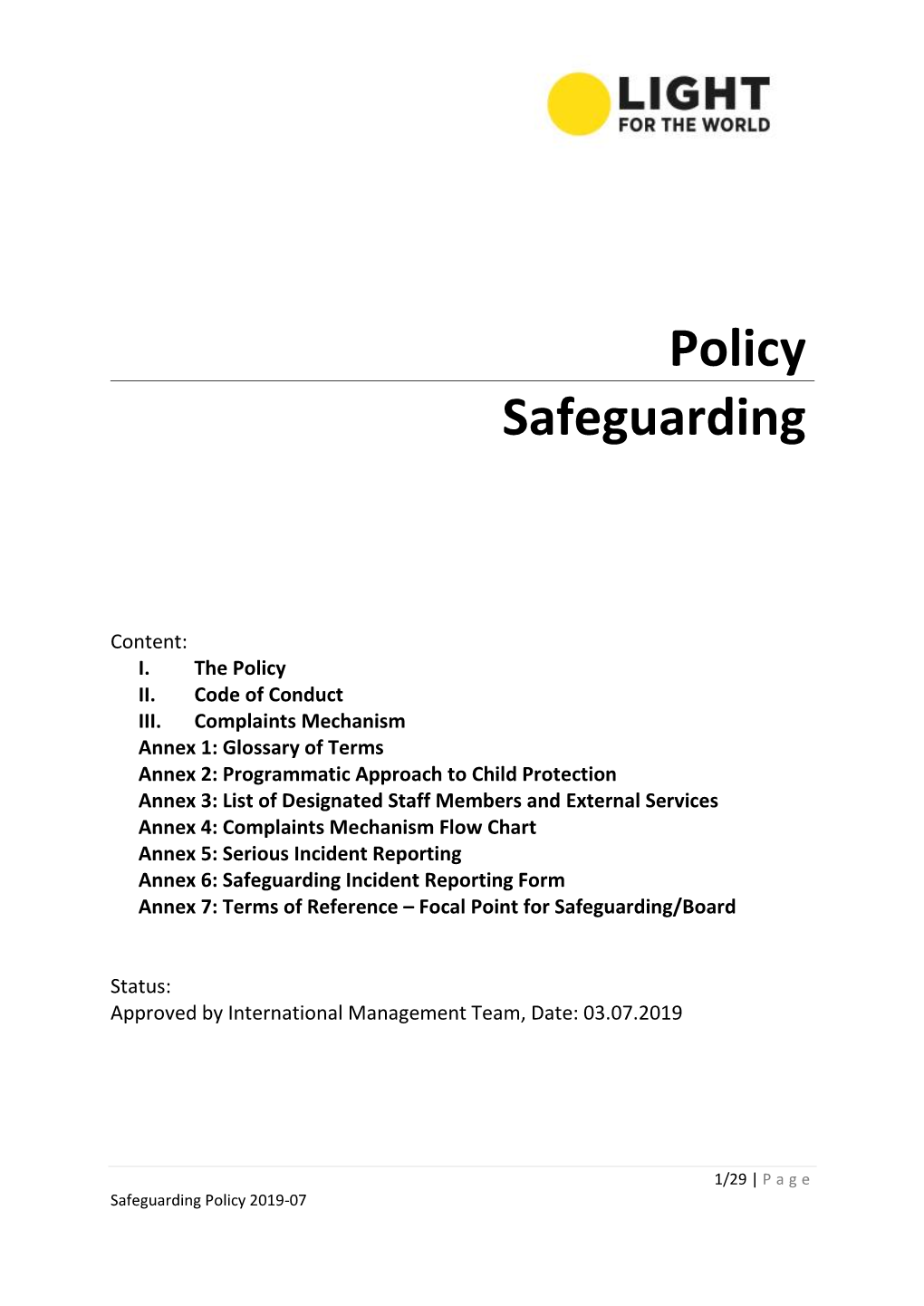 Policy Safeguarding