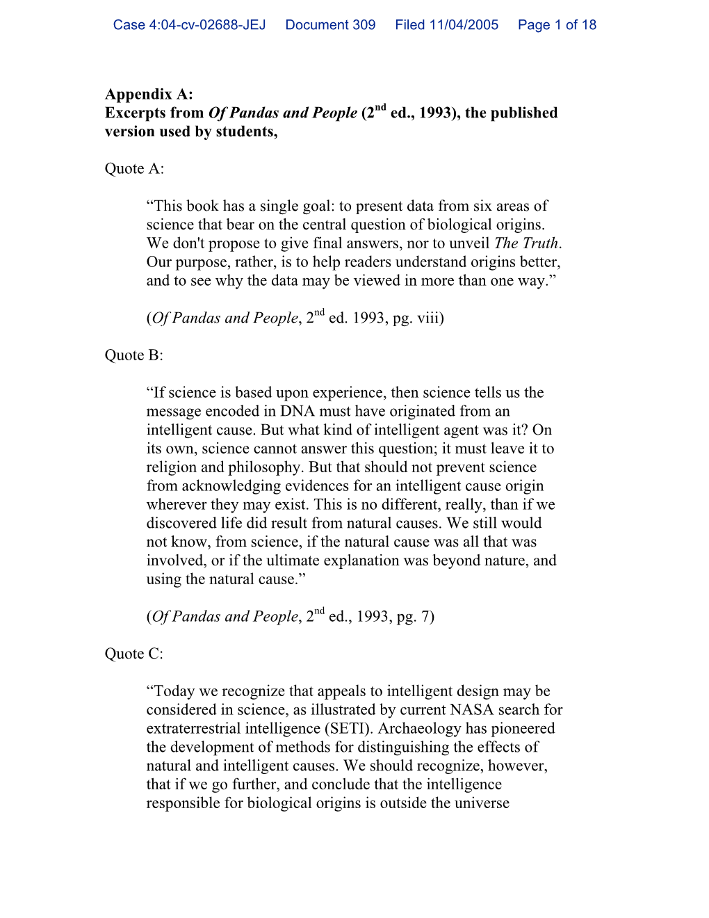 Appendix A: Excerpts from of Pandas and People (2Nd Ed., 1993), the Published Version Used by Students