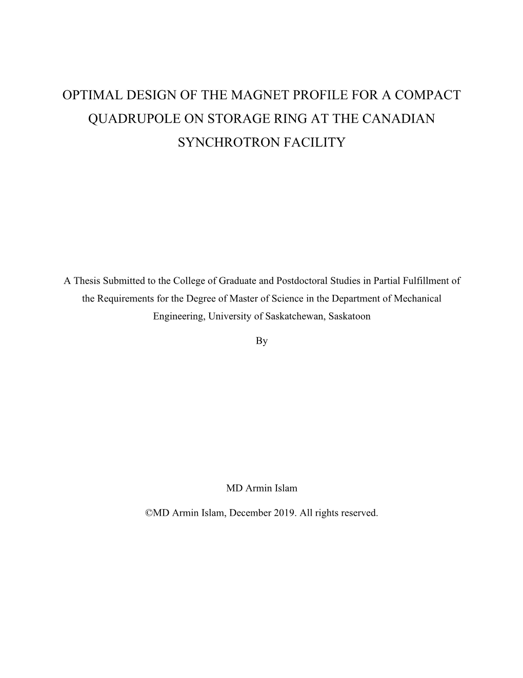 Optimal Design of the Magnet Profile for a Compact Quadrupole on Storage Ring at the Canadian Synchrotron Facility