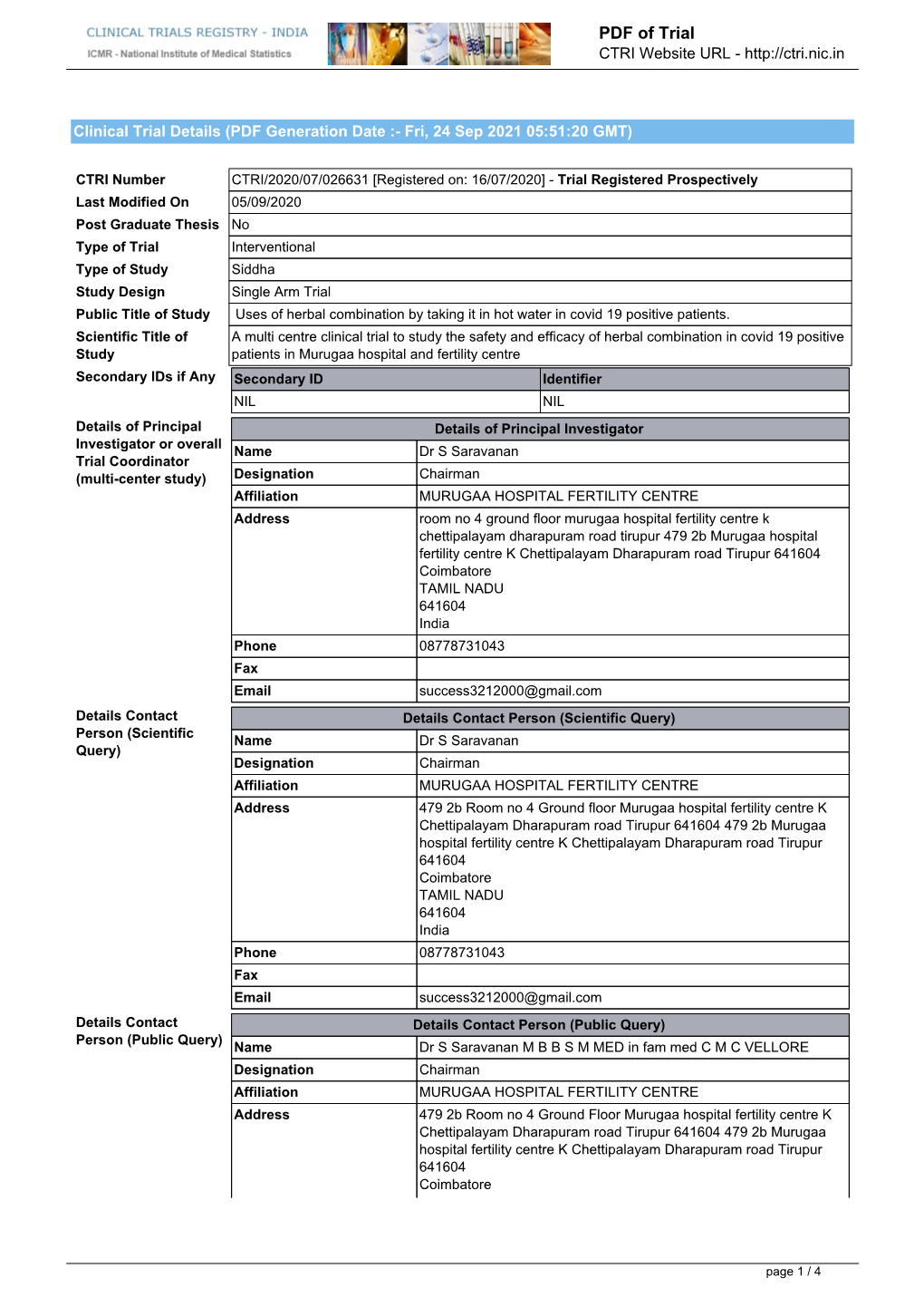 CTRI Trial Data