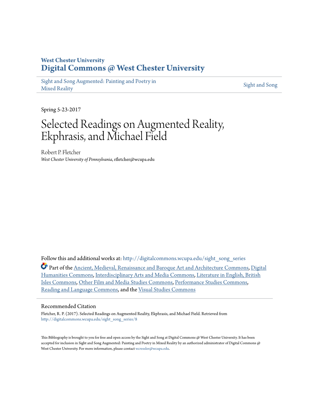 Selected Readings on Augmented Reality, Ekphrasis, and Michael Field Robert P