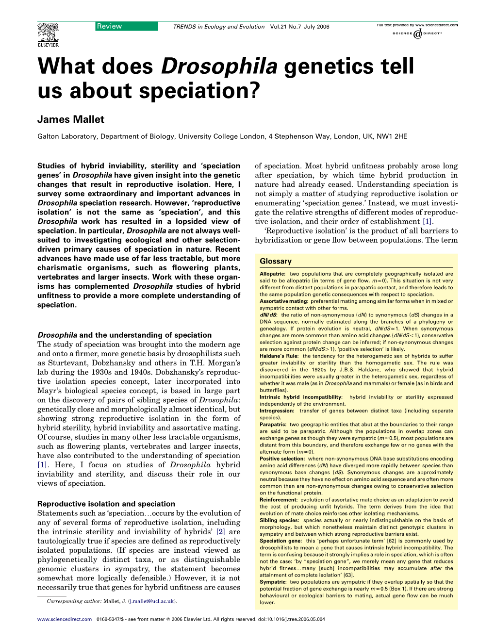 What Does Drosophila Genetics Tell Us About Speciation?