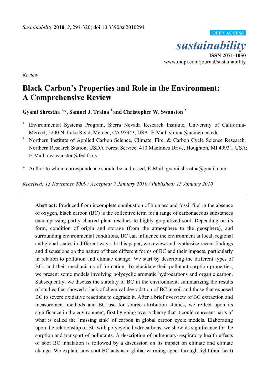 Black Carbon's Properties and Role in the Environment