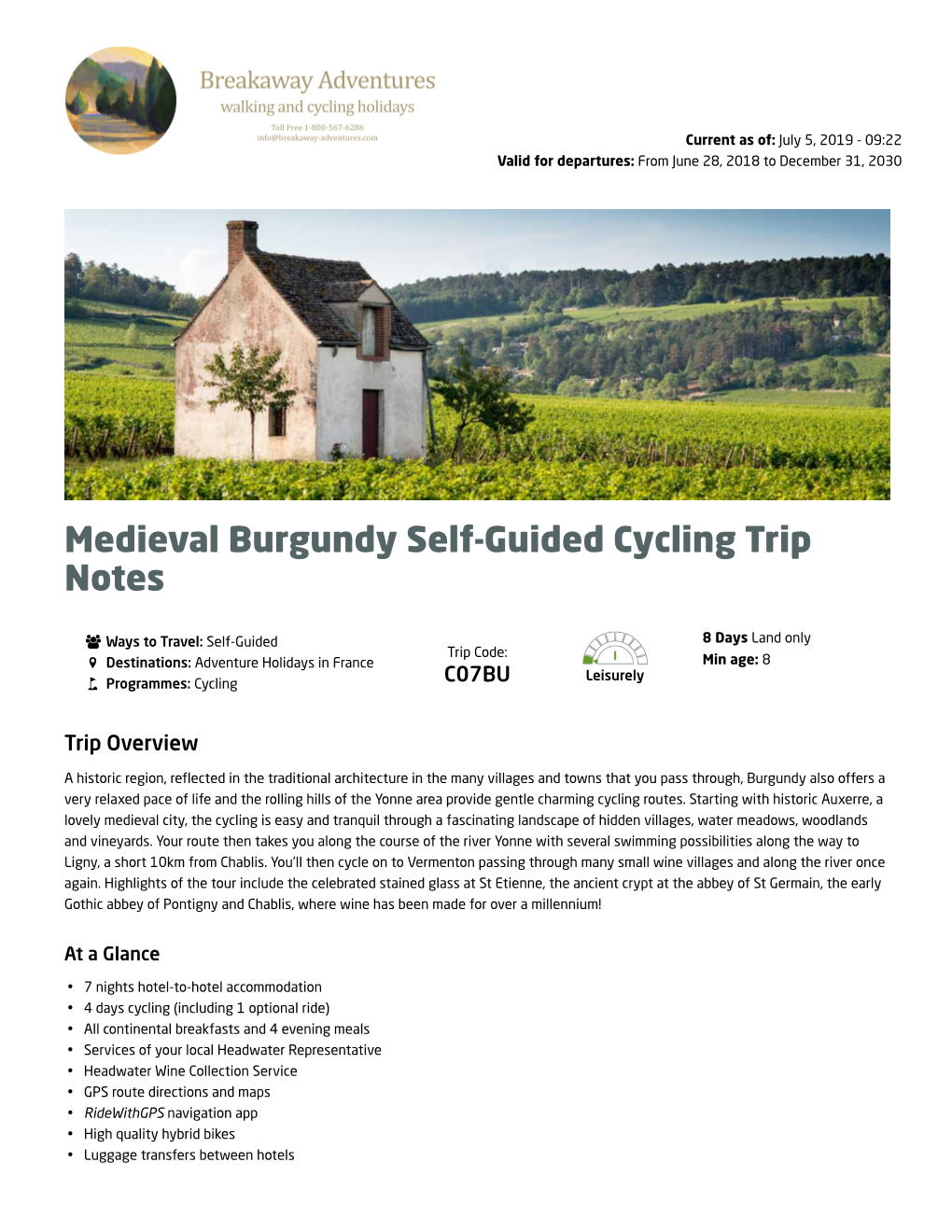 Medieval Burgundy Self-Guided Cycling Trip Notes