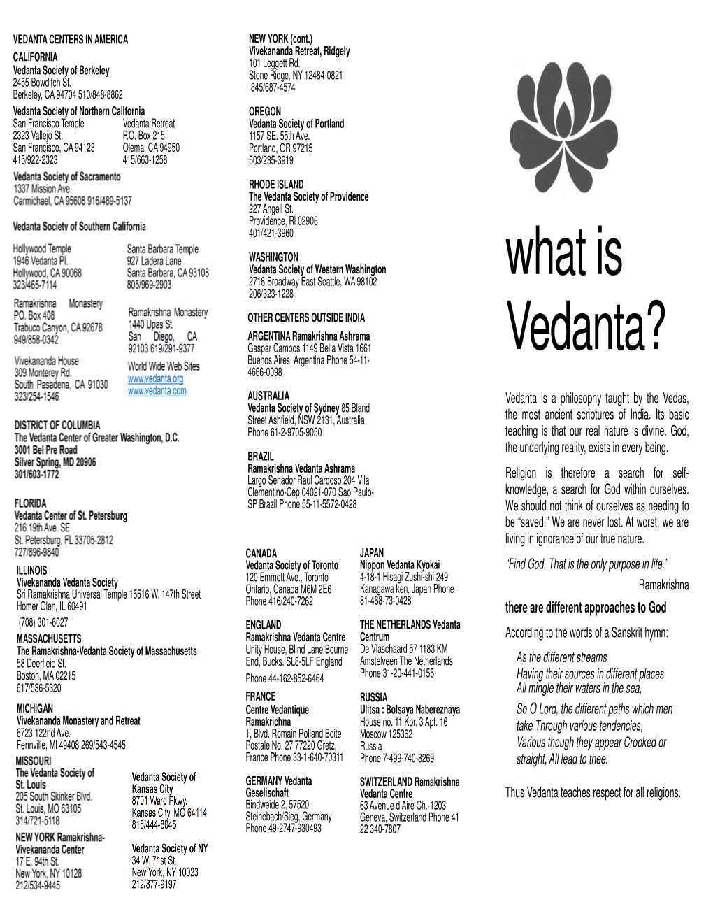What Is Vedanta Pamphlet