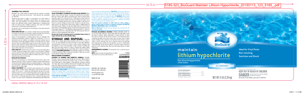 Lithium Hypochlorite REGULAR USE DOSAGES: Corrosive