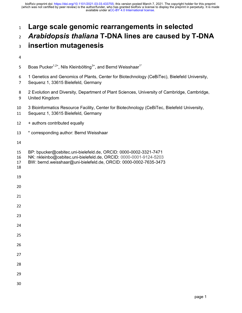 Large Scale Genomic Rearrangements in Selected Arabidopsis Thaliana T