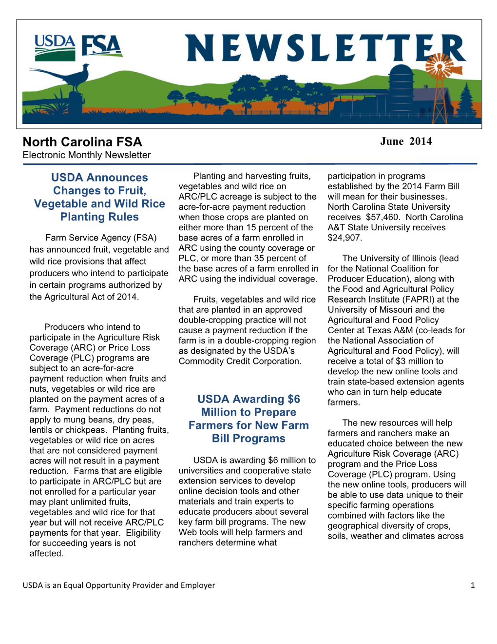 North Carolina FSA June 2014 Electronic Monthly Newsletter