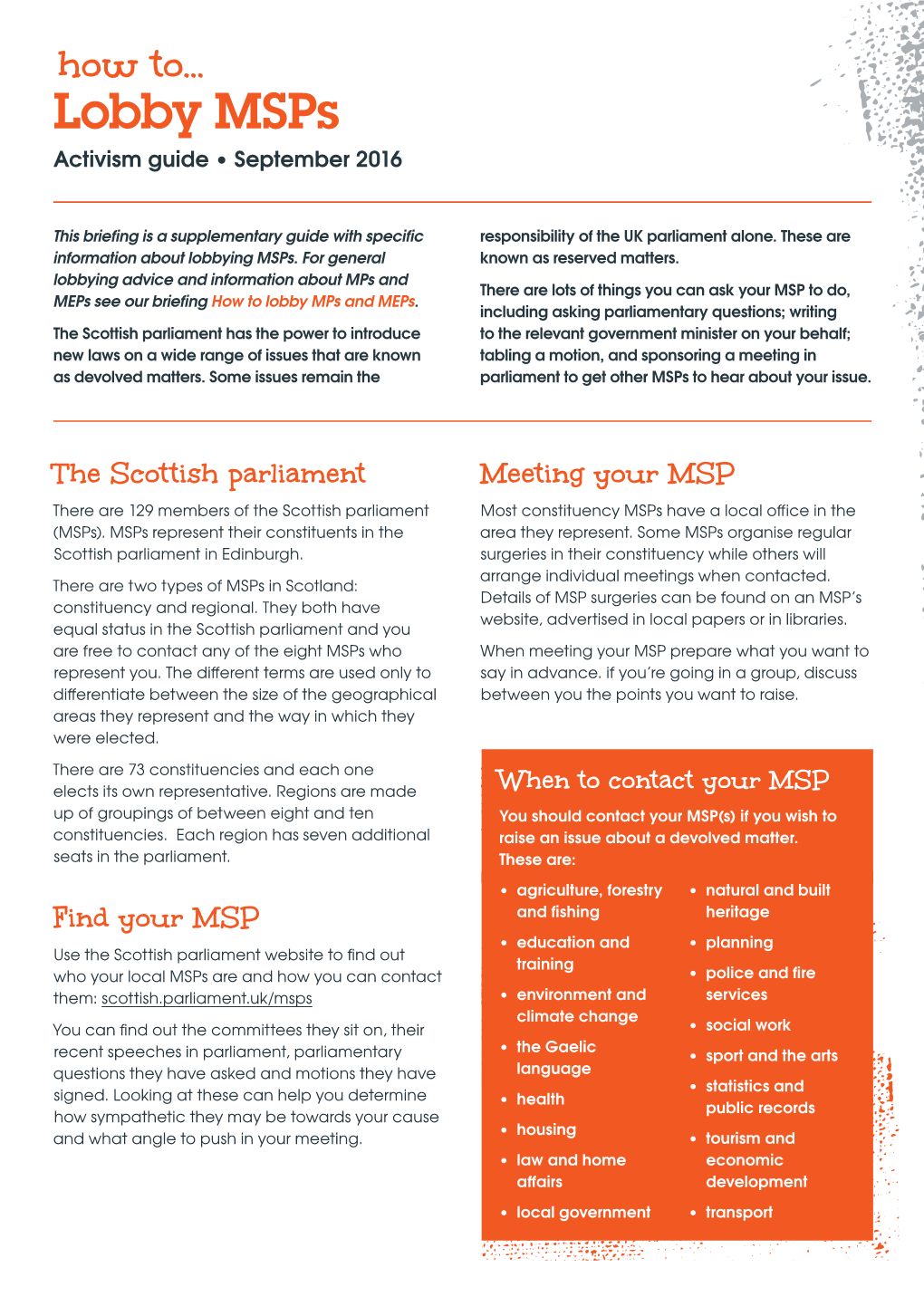 Lobby Msps Activism Guide • September 2016