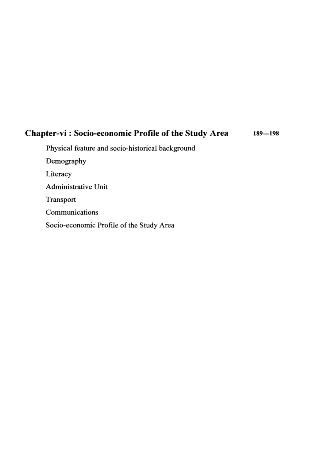 Chapter-Vi : Socio-Economic Profile of the Study Area