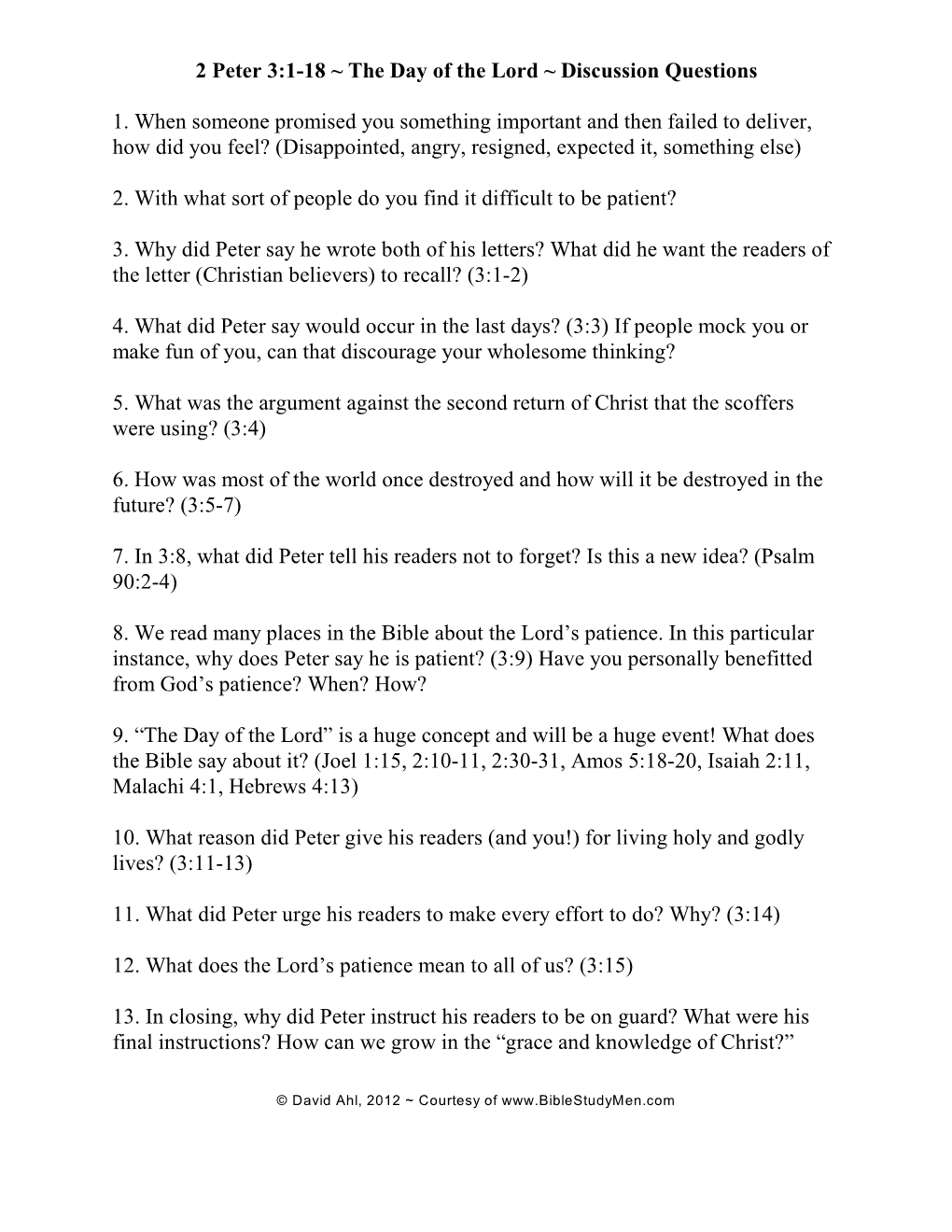 2 Peter 3:1-18 ~ the Day of the Lord ~ Discussion Questions