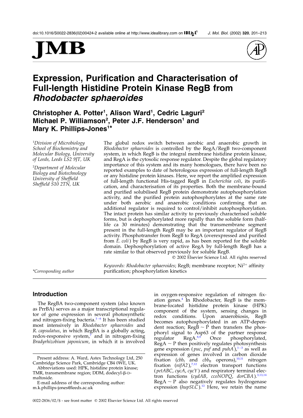 Expression, Purification and Characterisation of Full-Length