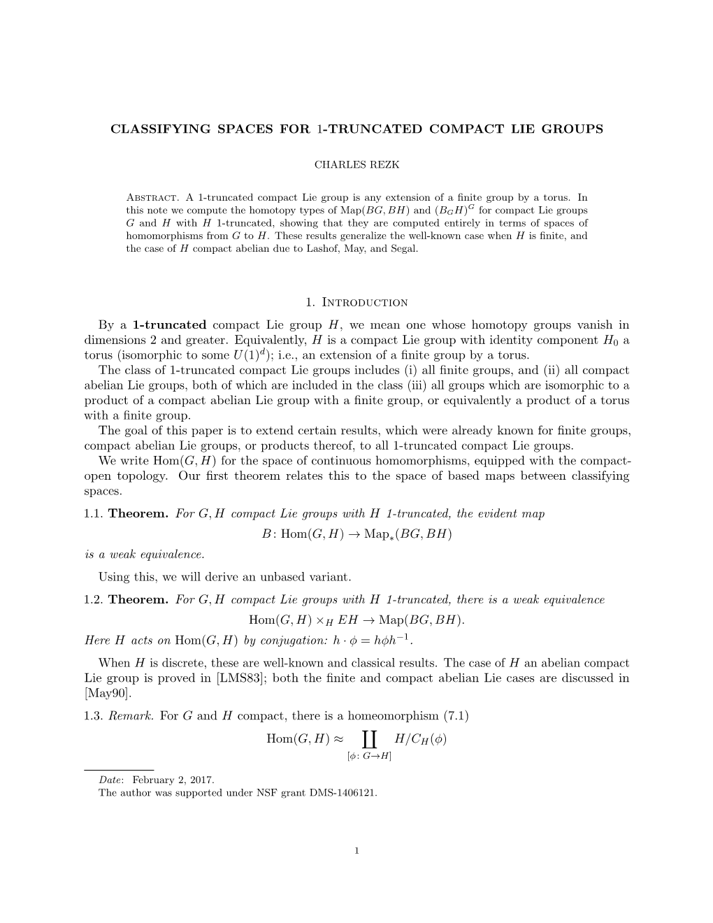 Classifying Spaces for 1-Truncated Compact Lie Groups