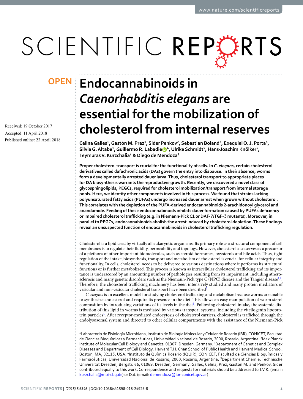 Endocannabinoids in Caenorhabditis Elegans Are Essential for the Mobilization of Cholesterol from Internal Reserves