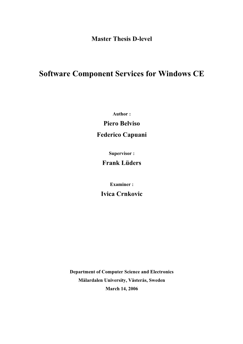 Software Component Services for Windows CE