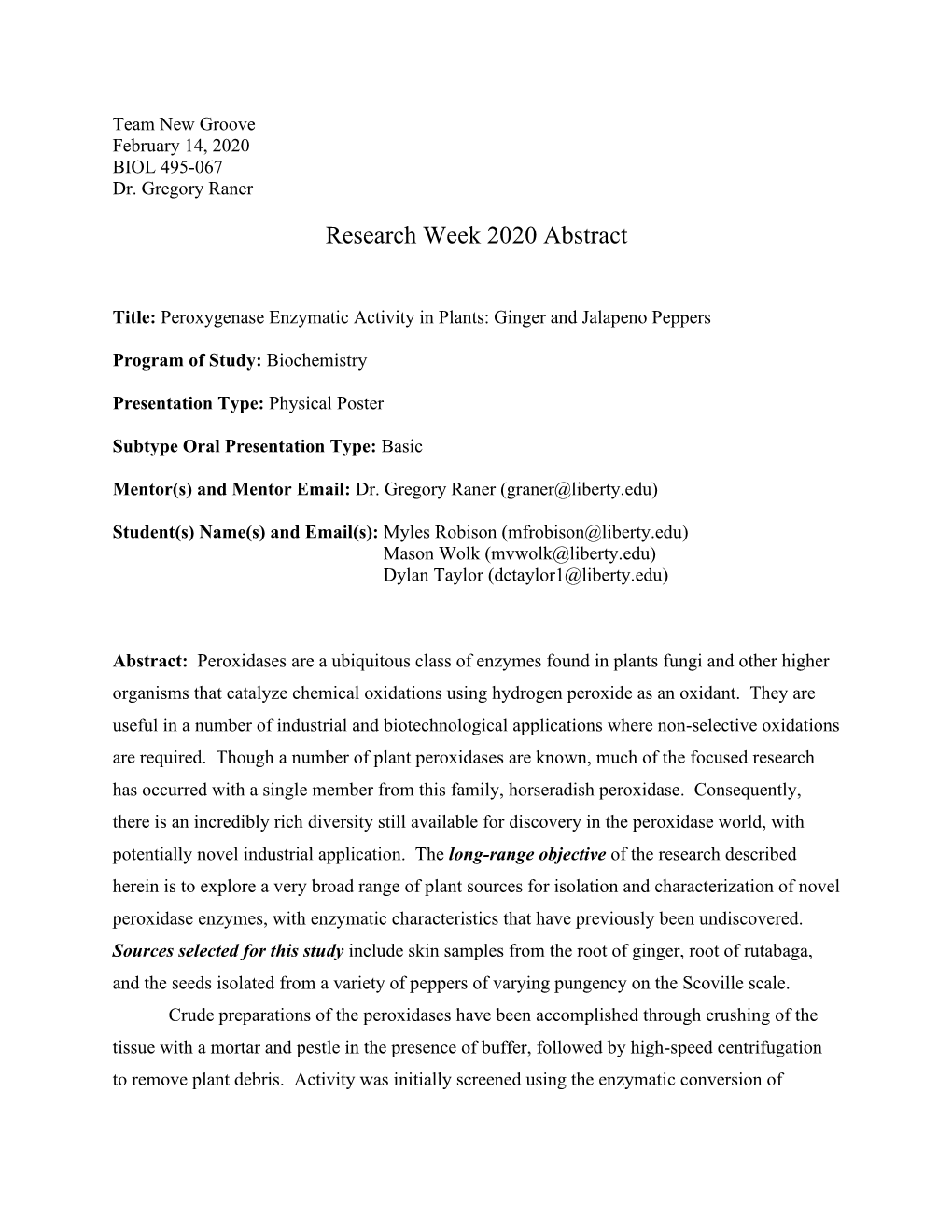 Peroxygenase Enzymatic Activity in Plants: Ginger, Rutabaga, And