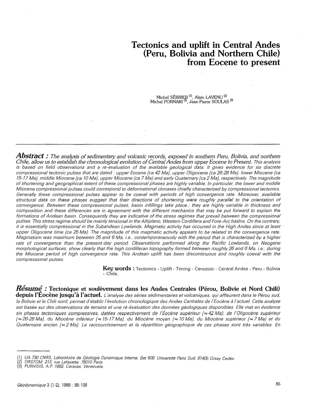 Peru, Bolivia and Northern Chile) from Eocene to Present