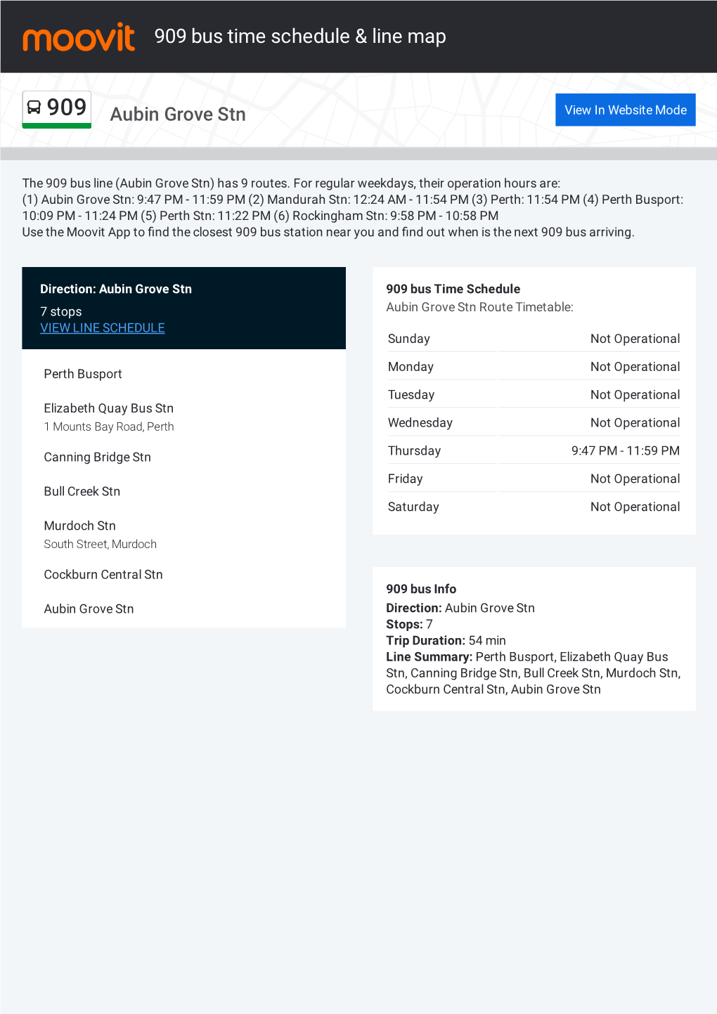 909 Bus Time Schedule & Line Route