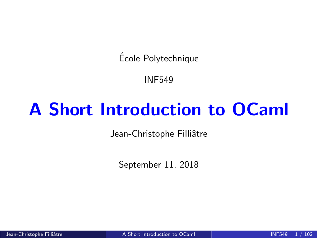 A Short Introduction to Ocaml