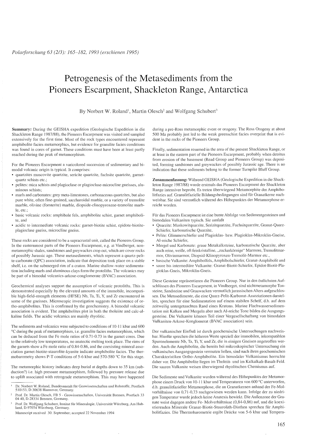 Petrogenesis of the Metasediments from the Pioneers Escarpment, Shackleton Range, Antarctica