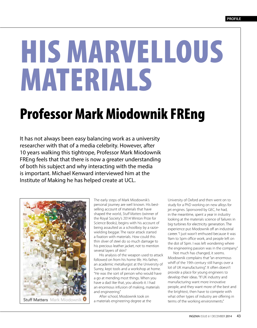 Professor Mark Miodownik Freng