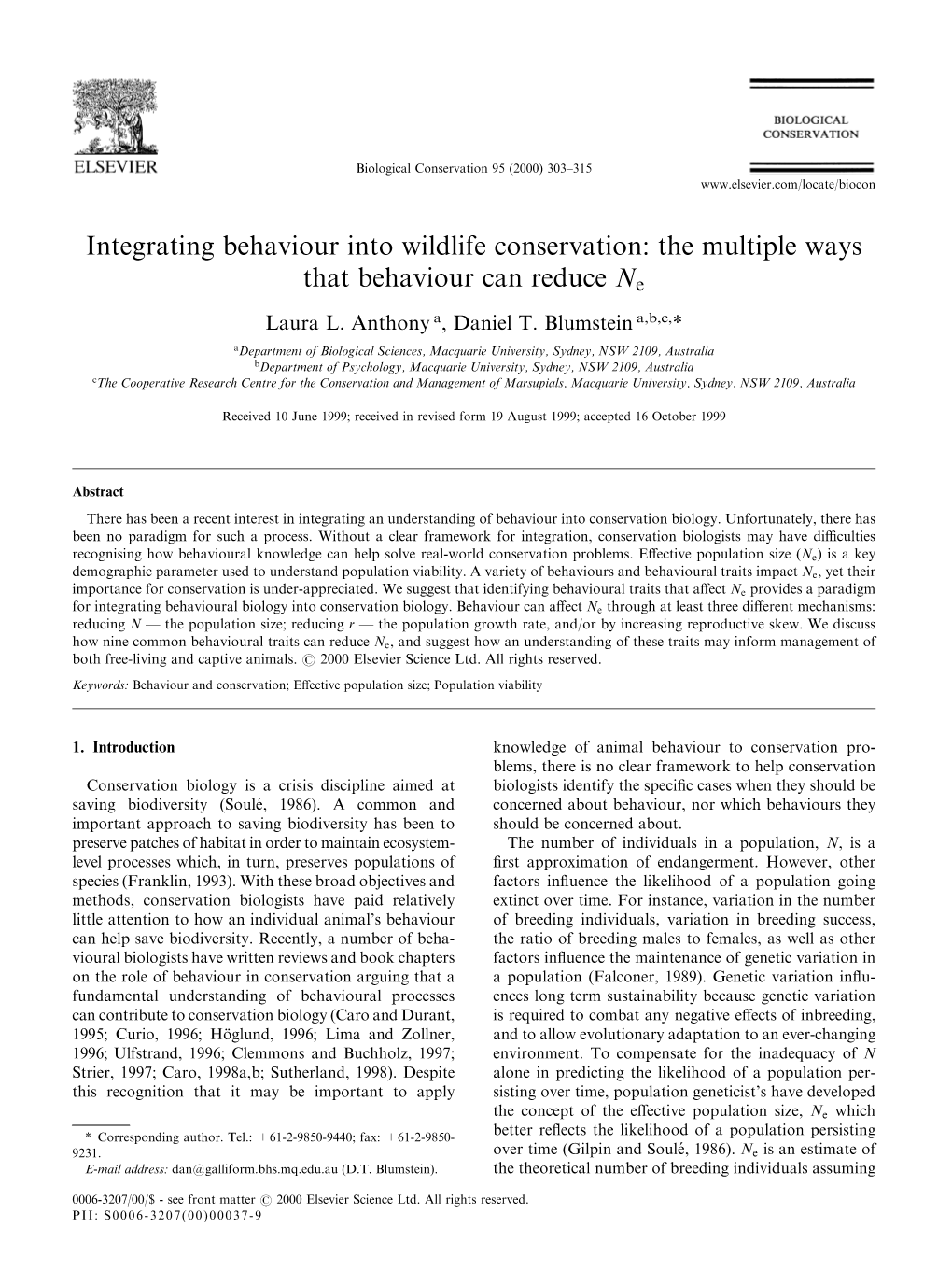 Integrating Behaviour Into Wildlife Conservation: the Multiple Ways That Behaviour Can Reduce Ne Laura L