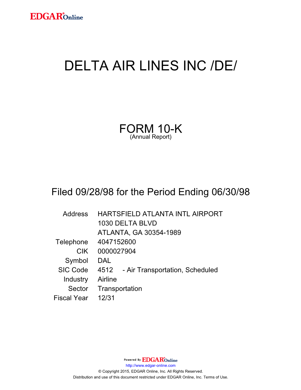 Delta Air Lines Inc /De