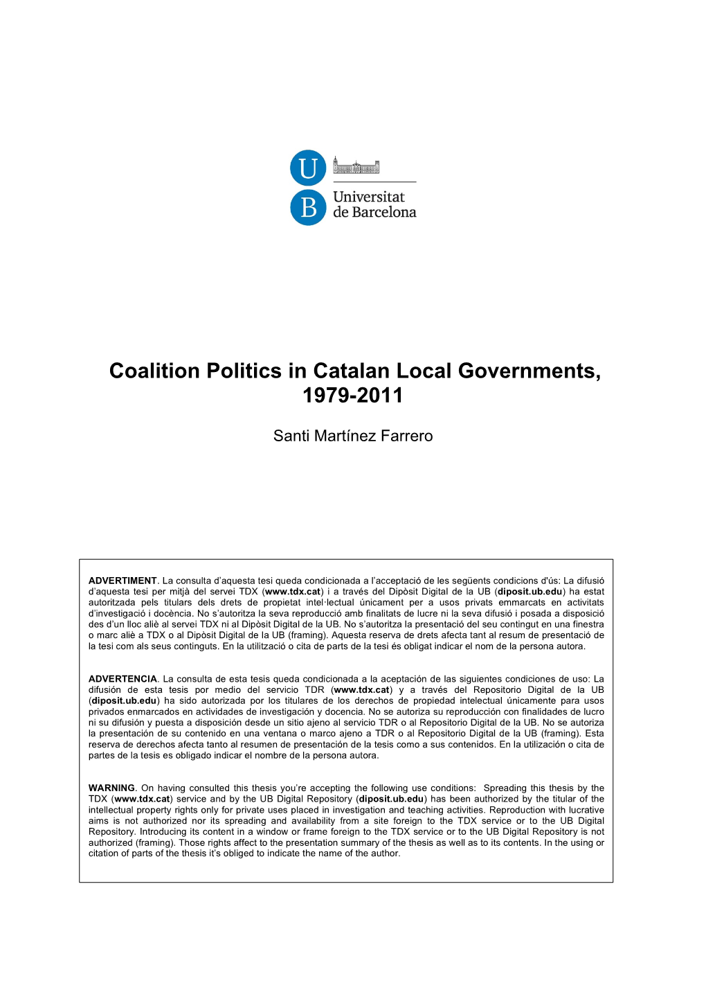 Coalition Politics in Catalan Local Governments, 1979-2011