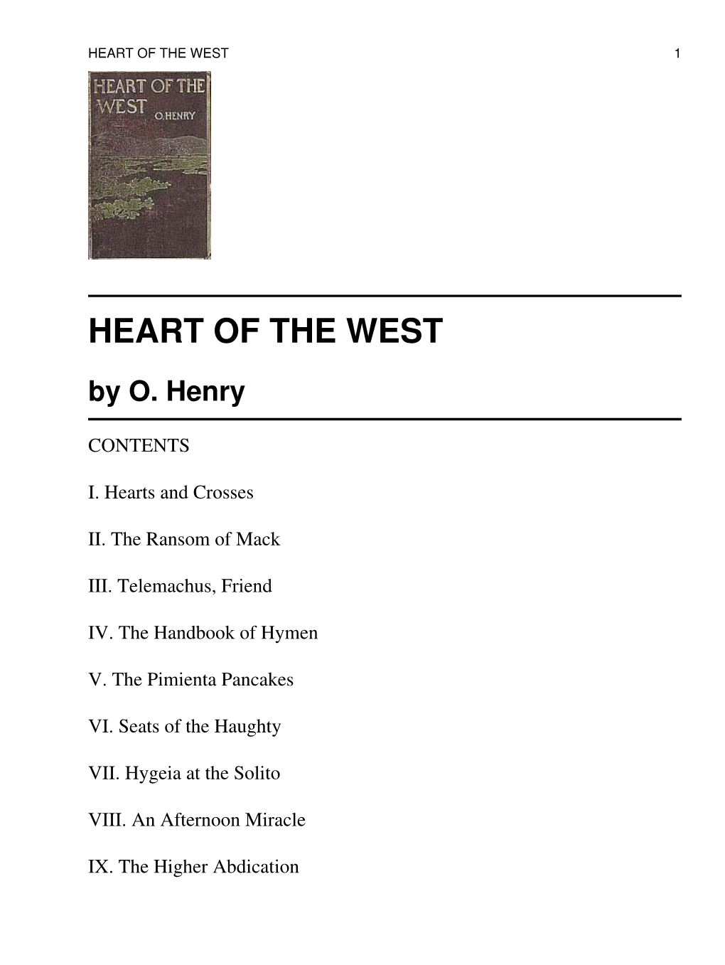 HEART of the WEST by O. Henry