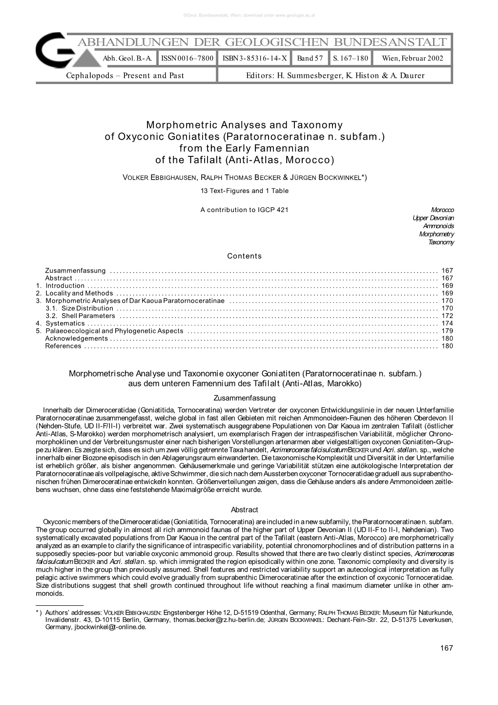 ABHANDLUNGEN DER GEOLOGISCHEN BUNDESANSTALT Abh