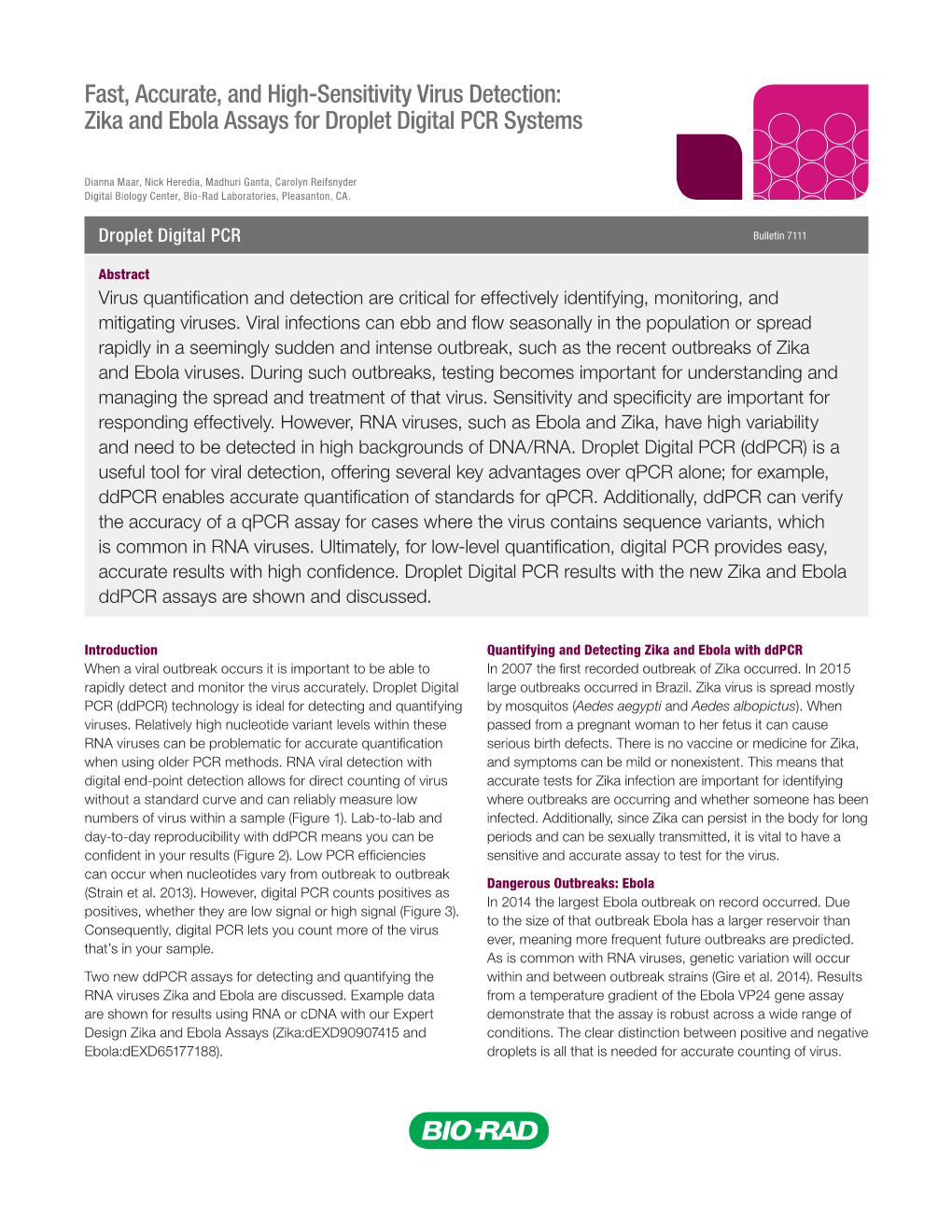 Zika and Ebola Assays for Droplet Digital PCR Systems