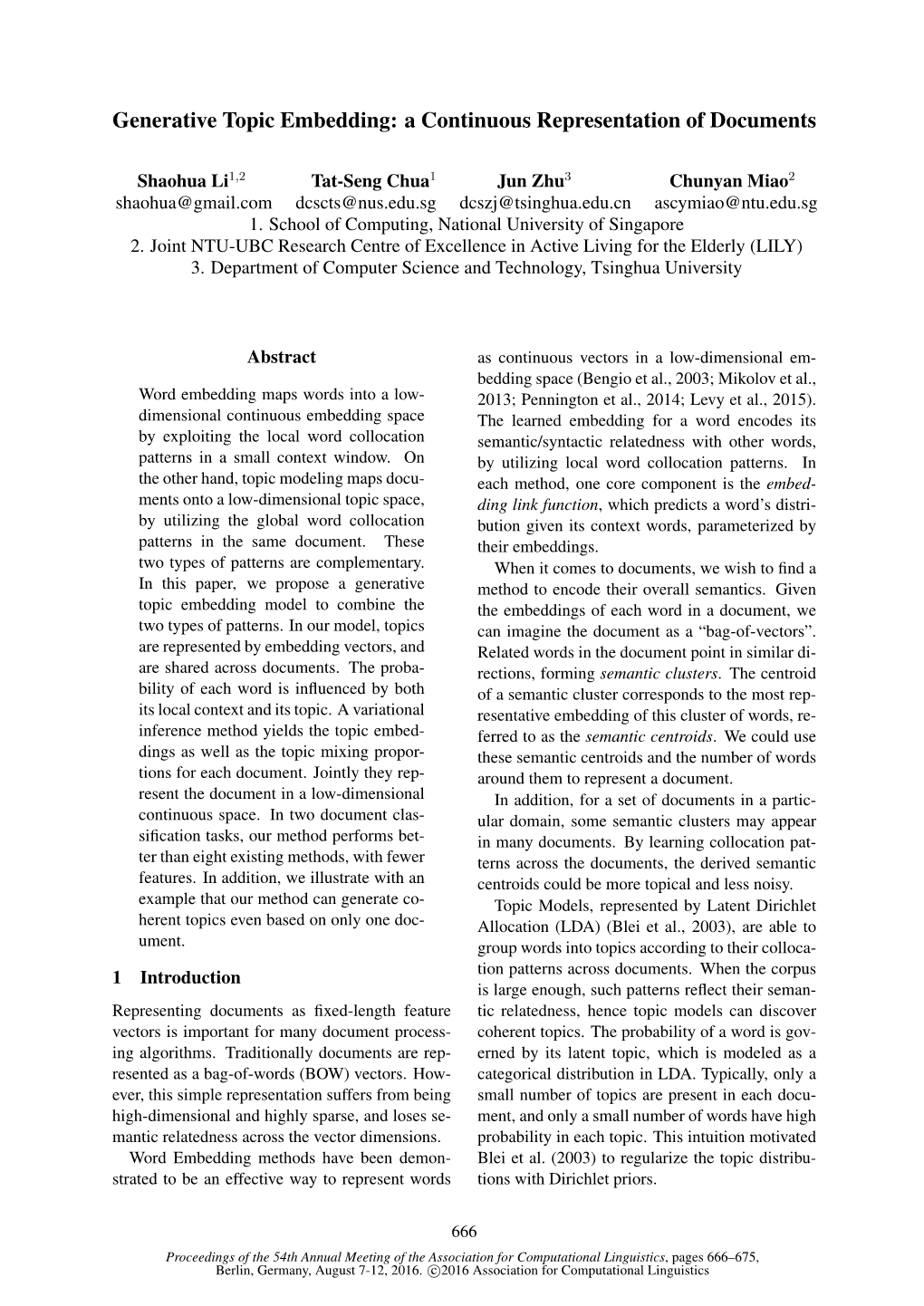 Generative Topic Embedding: a Continuous Representation of Documents