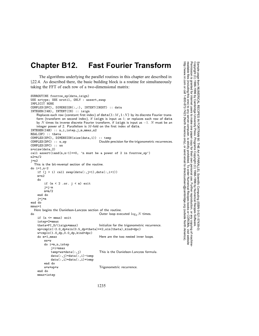 Chapter B12. Fast Fourier Transform Taking the FFT of Each Row of a Two-Dimensional Matrix: § 1236 Chapter B12