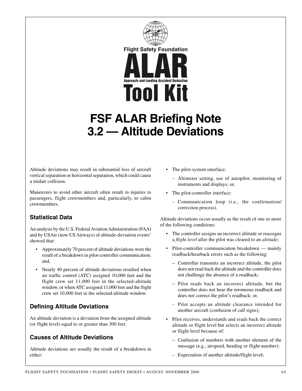 FSF ALAR Briefing Note 3.2 -- Altitude Deviations