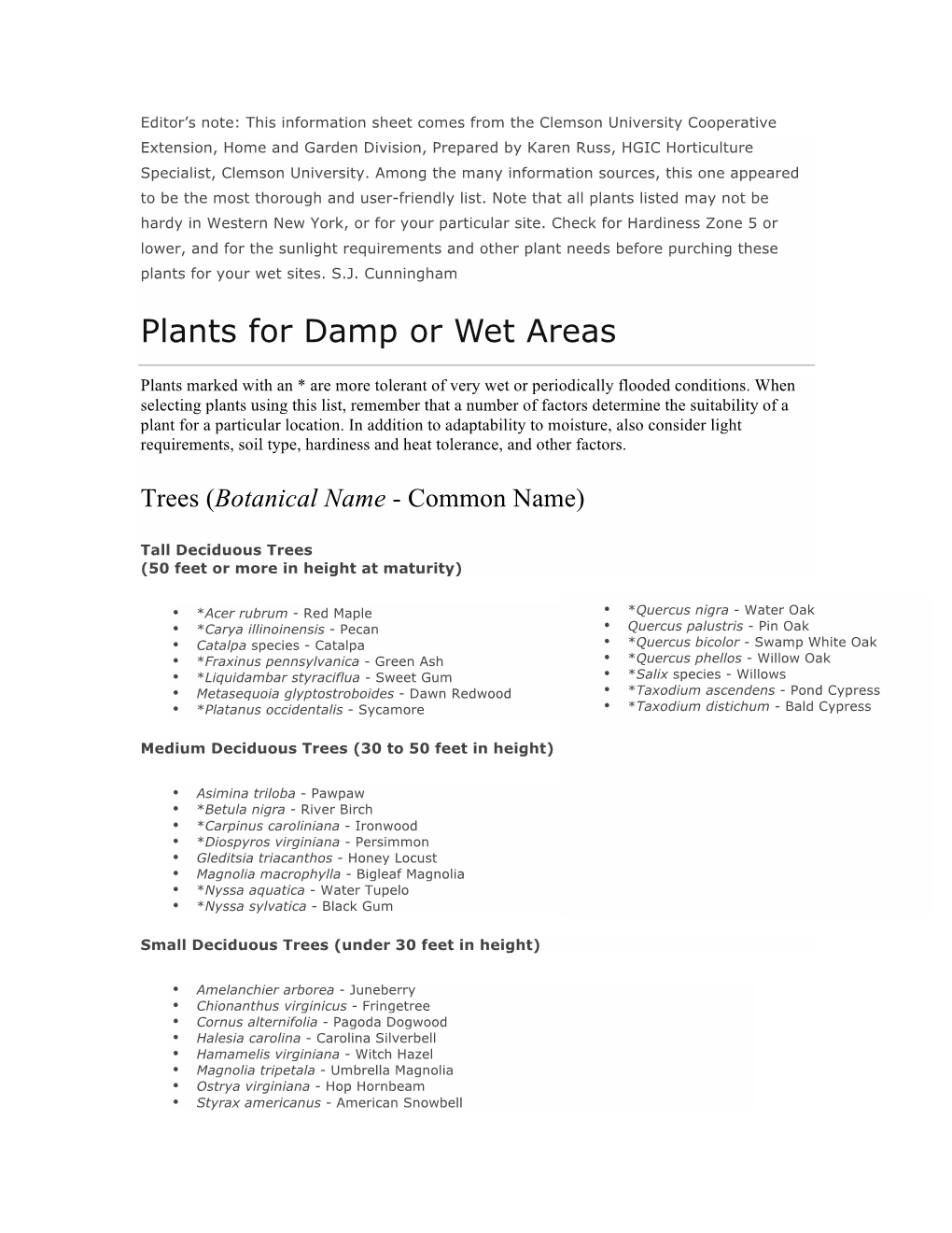 Plants for Damp Or Wet Areas