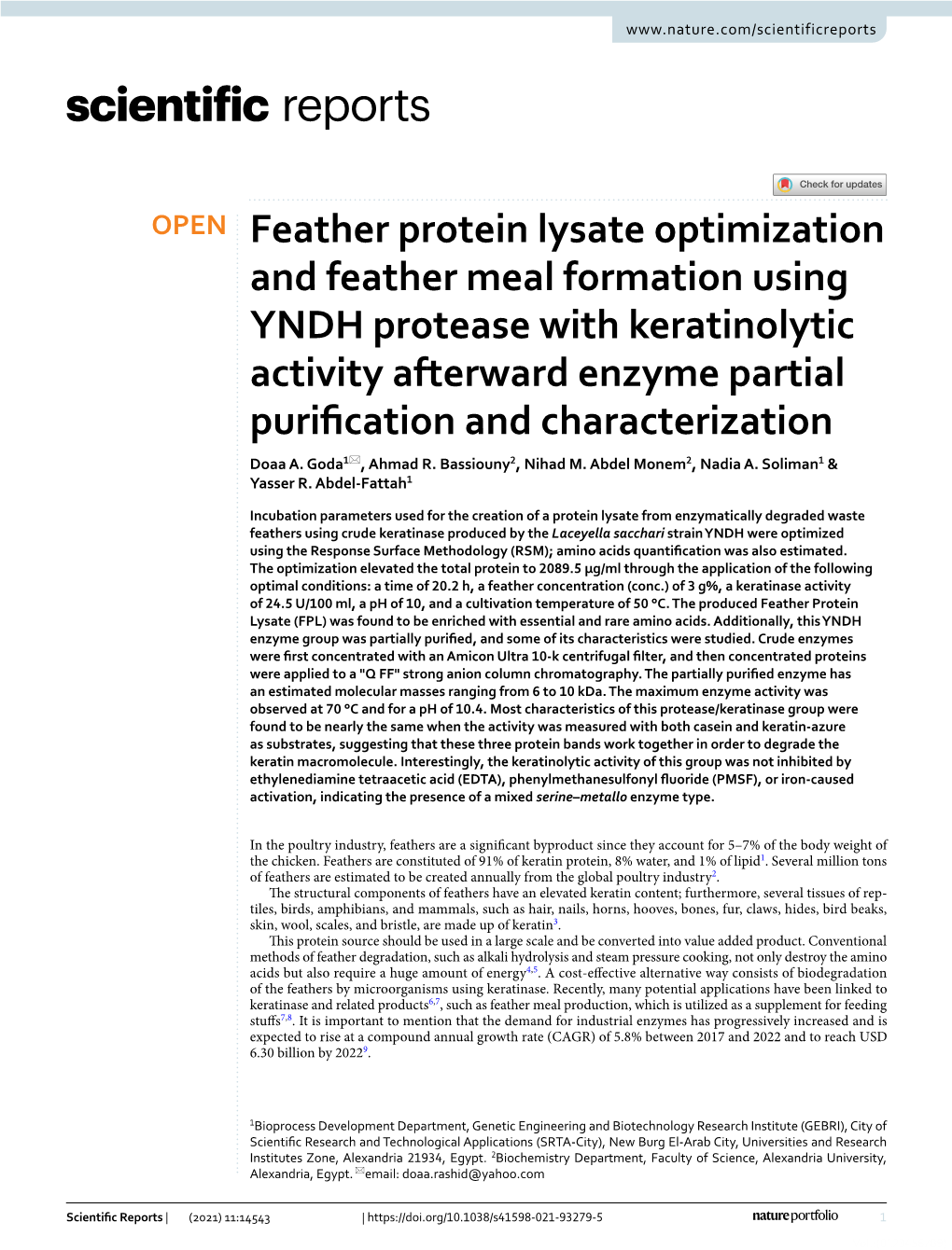 Feather Protein Lysate Optimization and Feather Meal Formation Using