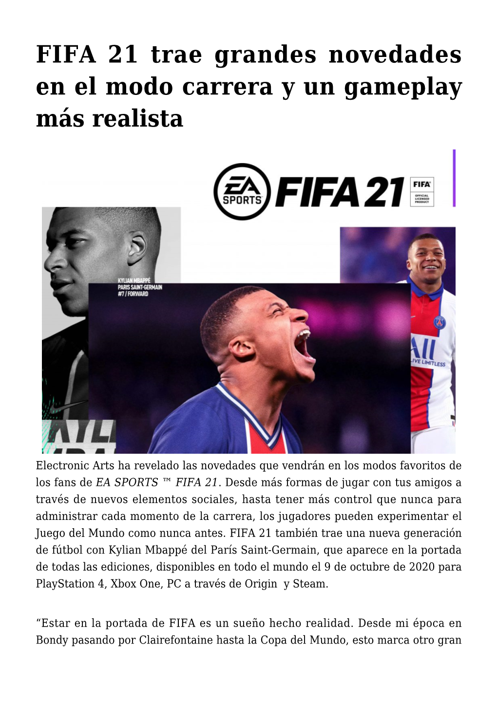 FIFA 21 Trae Grandes Novedades En El Modo Carrera Y Un Gameplay Más Realista