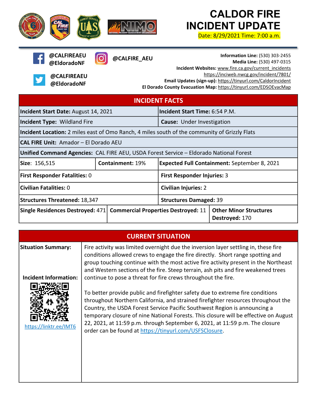 Caldor Fire Incident Update