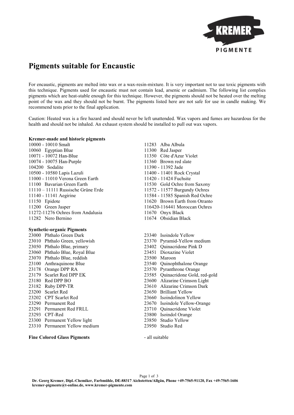 Pigments Suitable for Encaustic