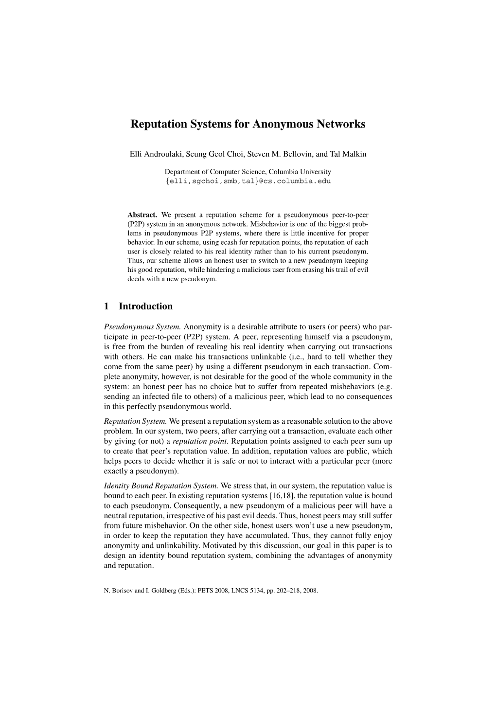 Reputation Systems for Anonymous Networks