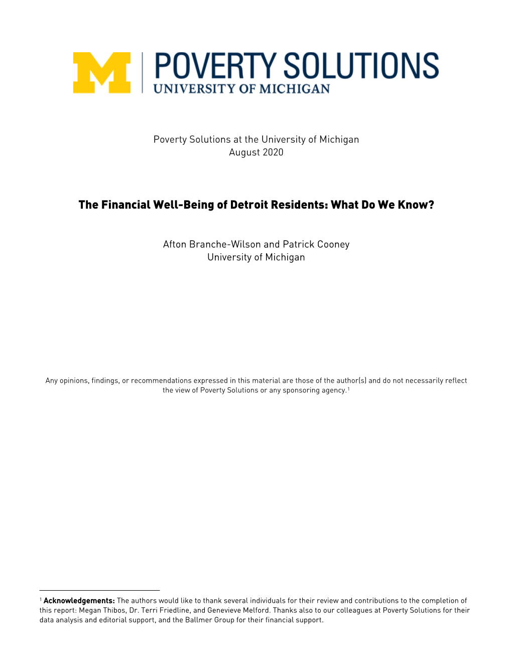 The Financial Well-Being of Detroit Residents: What Do We Know?